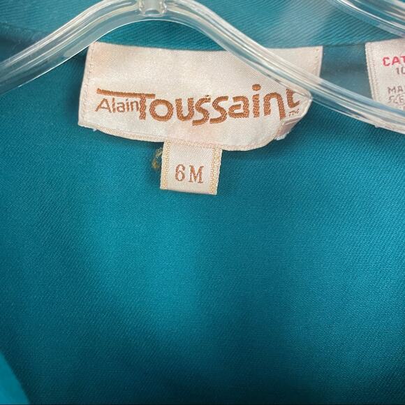 Vintage 80s Alain Toussaint Turquoise Cotton Midi Dress - Picture 3 of 7